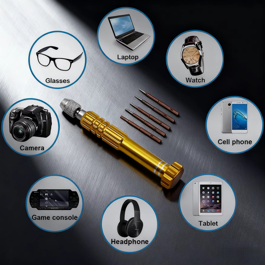 Wnew 5-in-1 Präzisions-Multifunktionswerkzeug-Set in Gold mit Schraubendrehern und Zangen für Reparaturen und Wartung - Bild 3