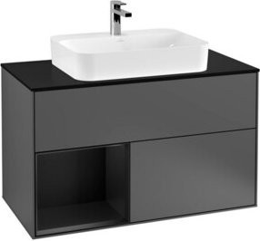 V&B Waschtischunterschrank Finion mit LED-Wandbeleuchtung und Regalfach, Anthrazit, Breite: 100 cm - Bild 1