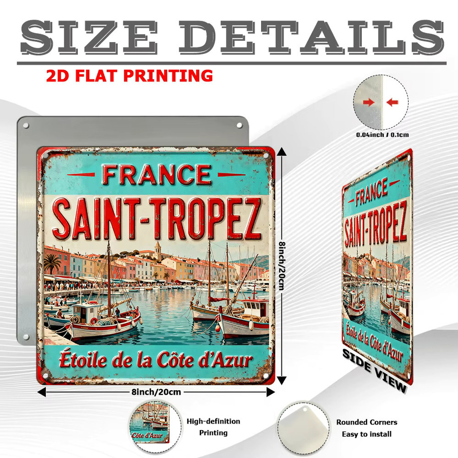 Vintage-Metallschild Saint Tropez von CIFBUY, quadratisches Retro-Wandschild in Multicolour, B/H: 20,3 x 20,3 cm - Bild 2