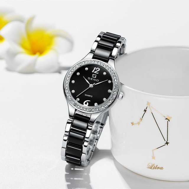 SENO Armbanduhr Keramik, Quarz, Schwarz, Damen, 28 mm, 3 ATM - Bild 1