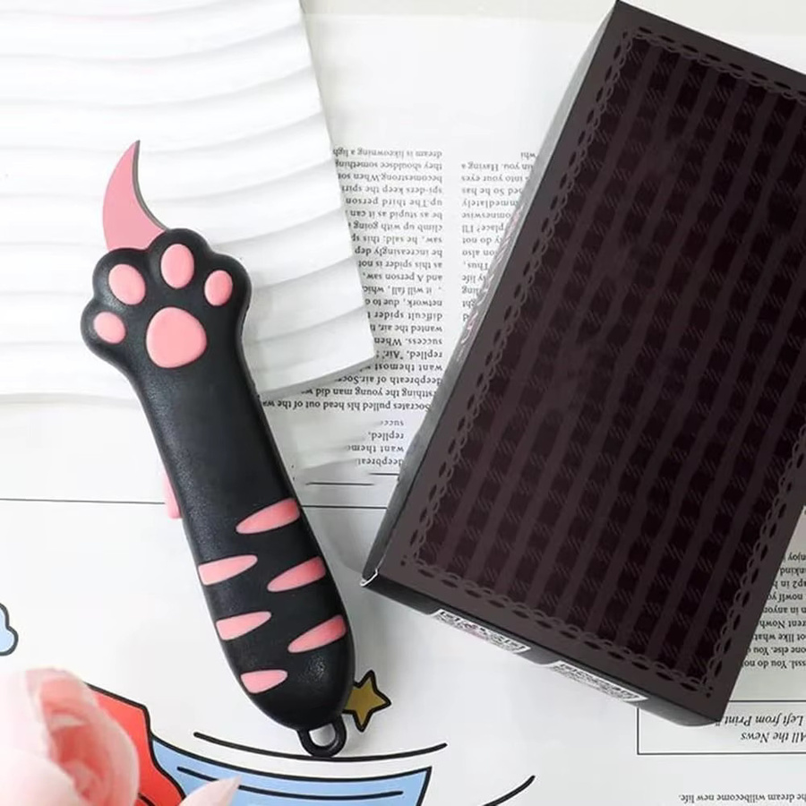 Tragbarer Box Cutter in Katzenpfoten-Design aus Kunststoff, versenkbarer Brieföffner und Papiercutter in Blau - Bild 2