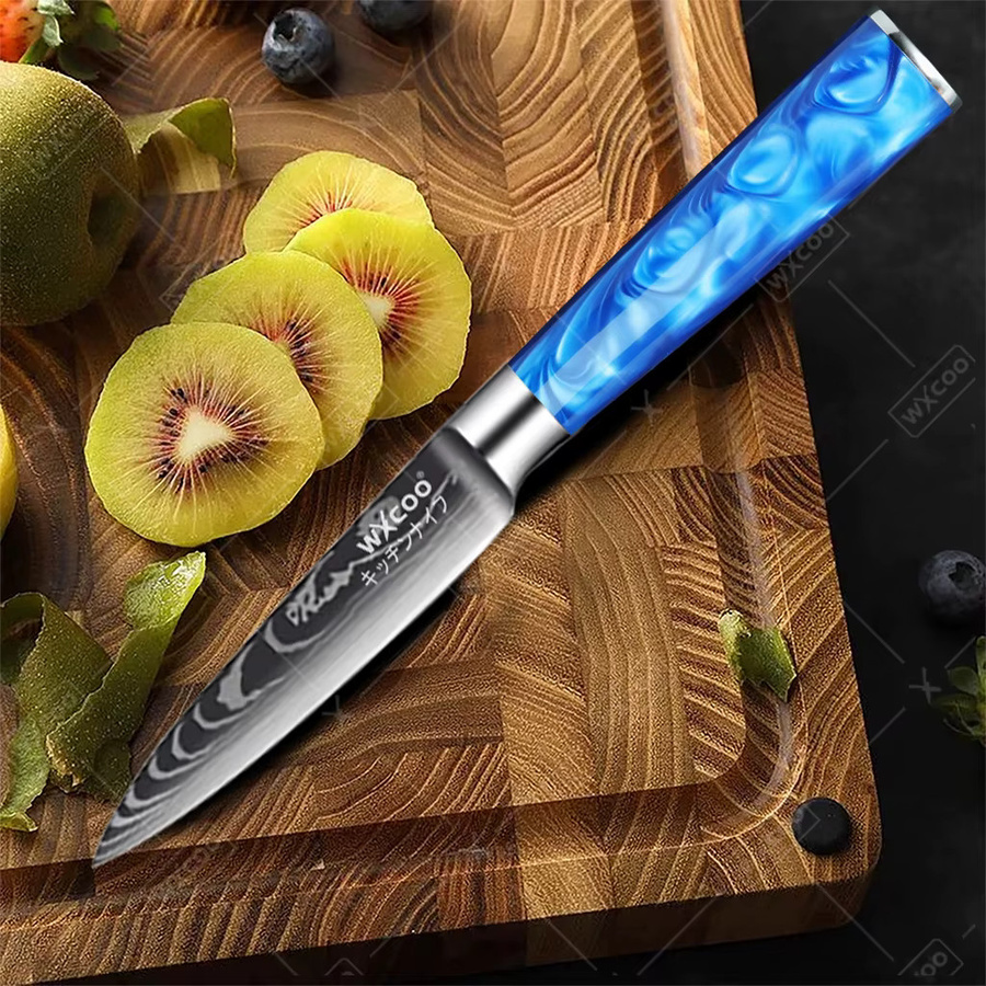 WXCOO Professionelles Japanisches Santoku-Küchenmesser mit Damaszener-Muster und blauem Kunstharzgriff - Bild 3