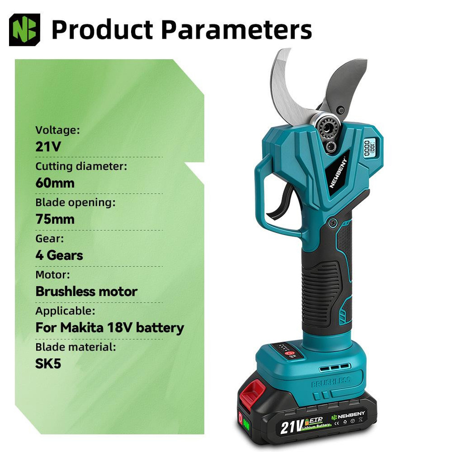 NewBeny Elektrische Astschere mit 75mm SK5 Stahl Klingen für Makita Akku, Bürstenlose Akku-Astschere für Obstbäume und Bonsai - Bild 7