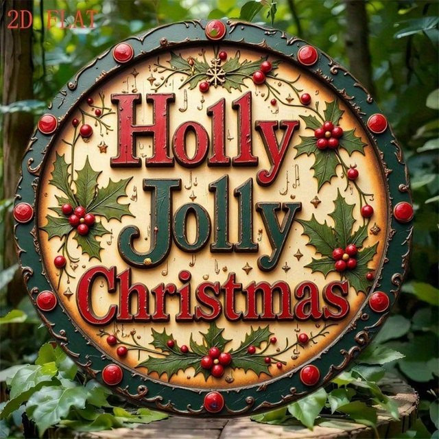 CIFBUY Retro Metallblechschild Wanddekoration Rund mit Weihnachtsmotiv und floralem Design in Multicolour - Bild 1