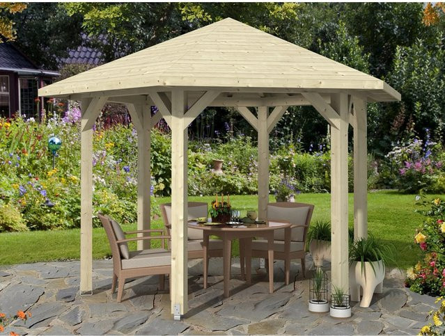 Skan Holz Pavillon Nancy 2 aus Fichten-Leimholz in Beige mit Zeltdach, B/H/T: 420 x 304 x 364 cm - Bild 1