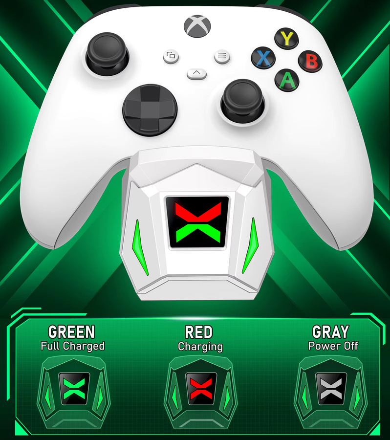 DinoFire Controller-Ladestation mit 2 Akkus für Xbox Series X/S und Xbox One/One X/S/Elite in Weiß - Bild 3