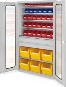Kappes Grossraumschrank Mod. 33 in Grau mit Sichtfenstertüren aus Glas, Regalfächern, Schubladen und Schloss, B/T/H: 113 x 59 x 195 cm - Bild 1
