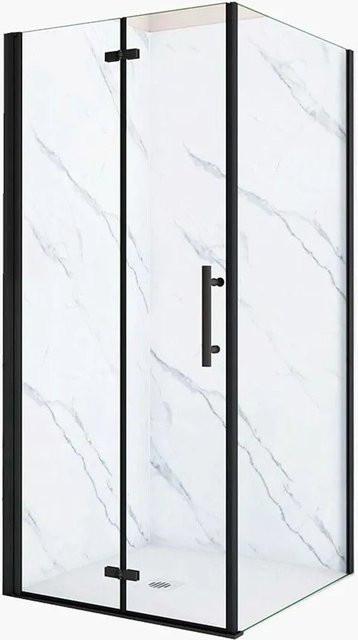 Duschparadies Eckdusche mit Falttür und Seitenwand aus 6mm Nano Glas in Schwarz, B/T/H: 70 x 76 x 195 cm - Bild 1