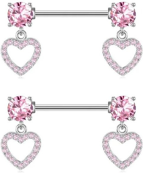 Piercing-Süchtiger Brustwarzenpiercing Stange Set, Rosa, Edelstahl, Kristall, Unisex - Bild 1