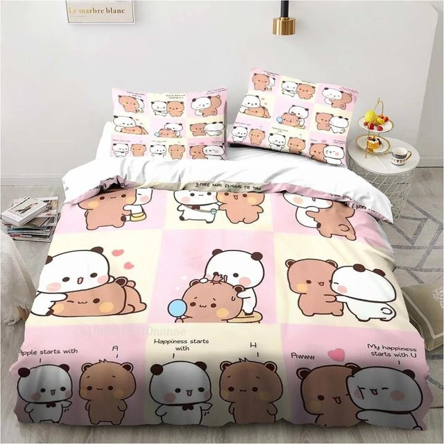 Bubu Dudu Cartoon Print Bettwäsche-Set aus Mikrofaser in Pink, bestehend aus 1x Bettdeckenbezug und 1x Kissenbezug, B/H: 133 x 70 cm - Bild 1
