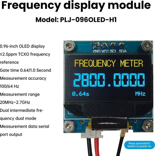 Aideepen Frequenzzähler PLJ-096OLED-H1 mit 0,96 Zoll OLED-Display und ±2,5 ppm TCXO für HF-Signalmessung, Blau - Bild 1