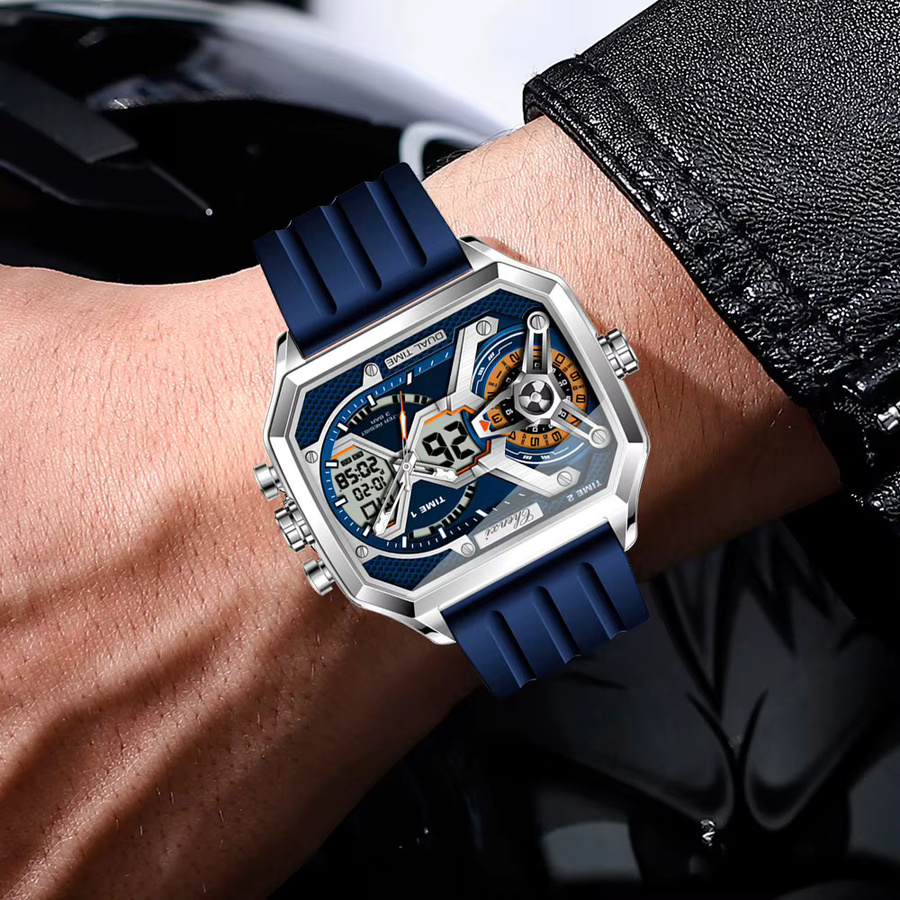 CHENXI Armbanduhr Herren, Quarz, Militärstil, Silber, Silikon, Eckig - Bild 5