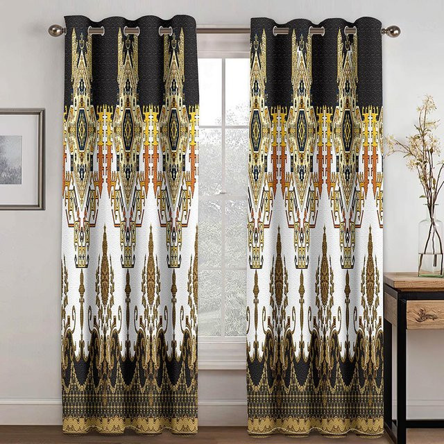 Saba Telet Äthiopische Eritreische Fenster Vorhänge mit Ösen, 2 Paneele, Multicolour, B: 100 cm, H: 130 cm - Bild 1