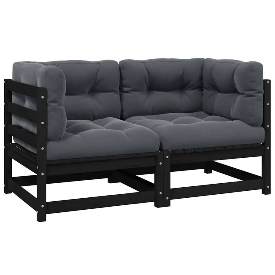 vidaXL Gartensofa L-Form aus Kiefer Massivholz mit Kissen in Schwarz, Anthrazit und Grau - Bild 2