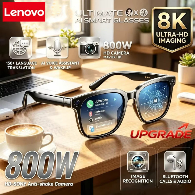 Lenovo Smart AI-Brille mit 8K HD Aufnahmekamera für Foto und Video inklusive Bluetooth für Sprachanrufe und Übersetzung - Bild 1