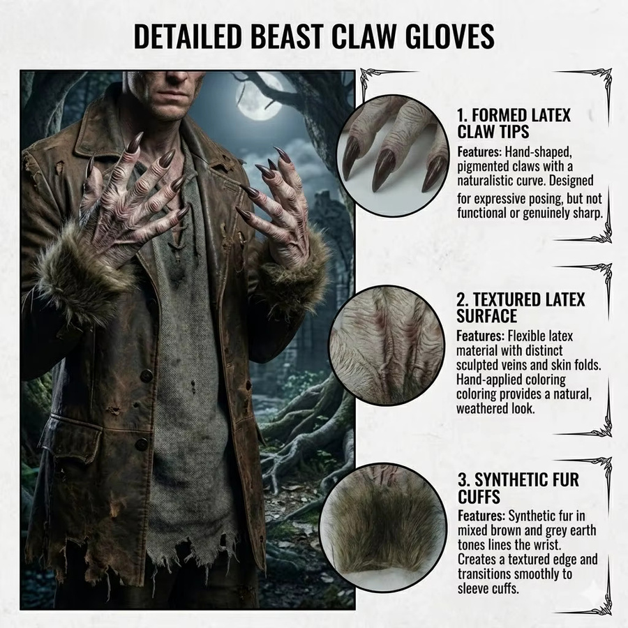 patygr Zombie-Handhandschuhe, Monsterkrallen, Zubehör, Fantasy, Gummi - Bild 4