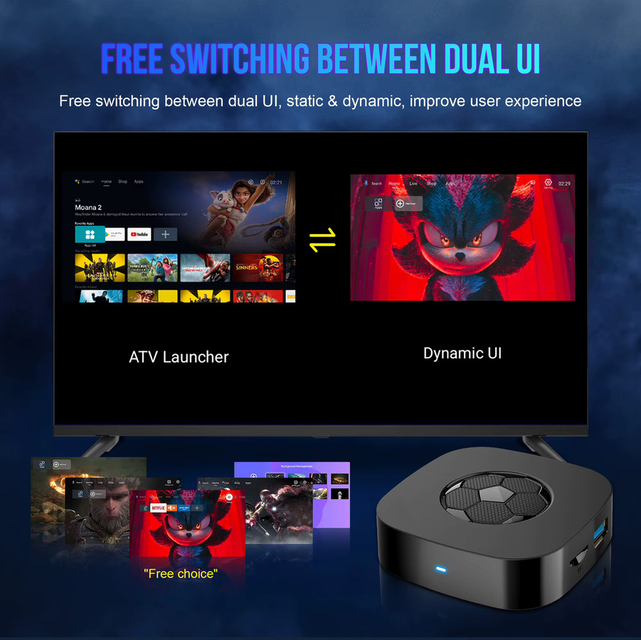 Mortal T1 Ultra TV-Box mit Rockchip RK3518, 2 GB RAM, 128 GB Speicher, WiFi 6, Bluetooth 5.4, 8K-Dekodierung, HDR und Android 16 in Schwarz - Bild 4