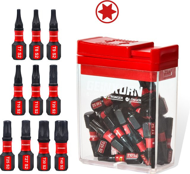 Geinxurn 30-teiliges Schlag-Torx-Schraubendreher-Bit-Set aus S2-Stahl mit Aufbewahrungsbox in Rot (T7-T40) - Bild 1
