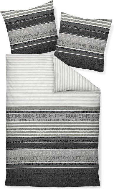 JANINE Unisex Bettwäsche aus Baumwolle in Grau, 2-teilig mit Reißverschluss, B/H: 155 x 220 cm - Bild 1