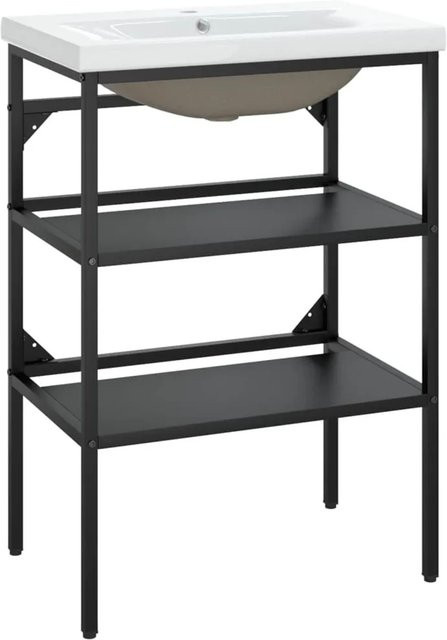vidaXL Badezimmer-Waschtischgestell aus Eisen mit glasiertem Keramik-Waschbecken in Schwarz und Weiß, B/T/H: 83 x 38 x 38 cm - Bild 1