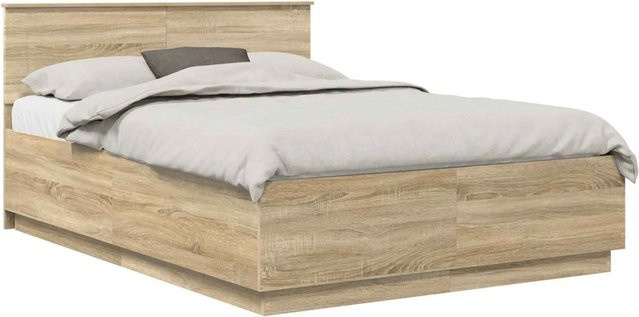 vidaXL Bettrahmen mit Kopfteil Sonoma-Eiche in Braun mit USB-Ladeport und Unterbettbeleuchtung aus Holzwerkstoff B/T/H: 153 x 153 x 90 cm für Matratzen von 140–160 x 200 cm - Bild 1