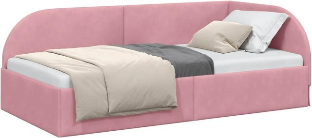 vidaXL Eckbettgestell Rosa aus Polyester und Sperrholz, B/T/H: 200 x 90 x 72 cm - Bild 1
