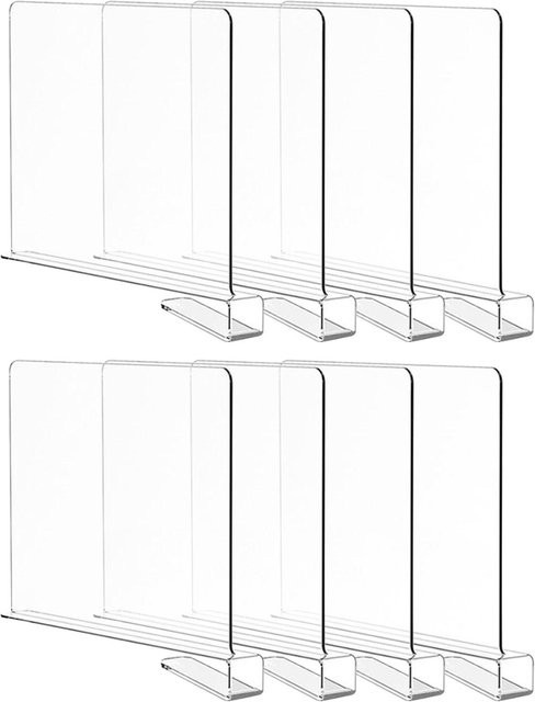 8er-Pack Nensit Acryl-Regalteiler in Transparent und Braun zur Organisation von Kleidung, Handtüchern und Taschen - Bild 1