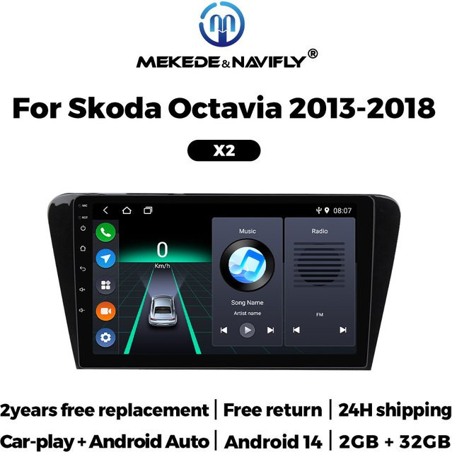 MEKEDE & NAVIFLY Autoradio mit IPS-Bildschirm für Skoda Octavia 3 A7 2013-2018 inklusive GPS-Navigation und Carplay in Schwarz - Bild 1