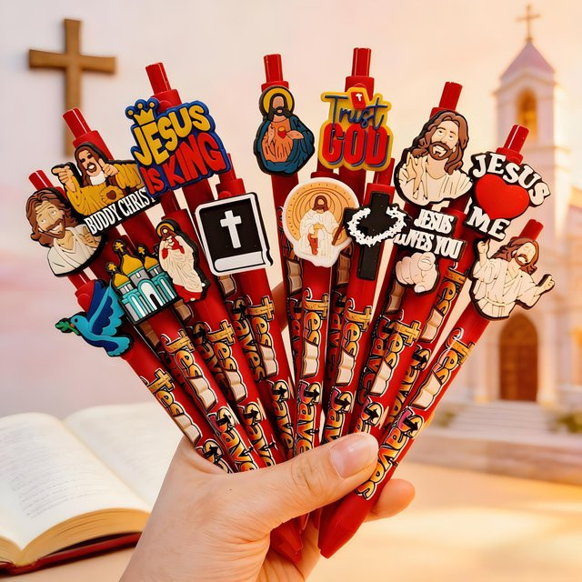 Religiöse Kugelschreiber mit Jesus Redemption Motiv in Rot - Bild 1