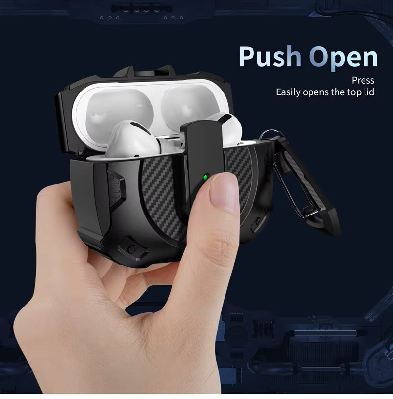 Apple Kopfhörerhülle aus Kohlefaser mit Secure Lock Clip und Bergsteigerschnalle für AirPods 4 3 2 Pro in Schwarz - Bild 4
