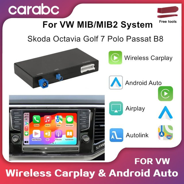 CARABC Drahtloses CarPlay und Android Auto Modul mit Airplay für VW Volkswagen MIB Skoda Octavia A5 Golf 7 Polo Passat B8 in Schwarz - Bild 1
