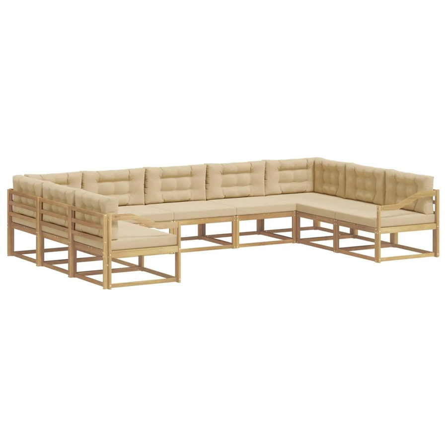 vidaXL Outdoor-Sofagarnitur in U-Form aus Akazienholz mit Kissen in Weiß und Beige - Bild 2