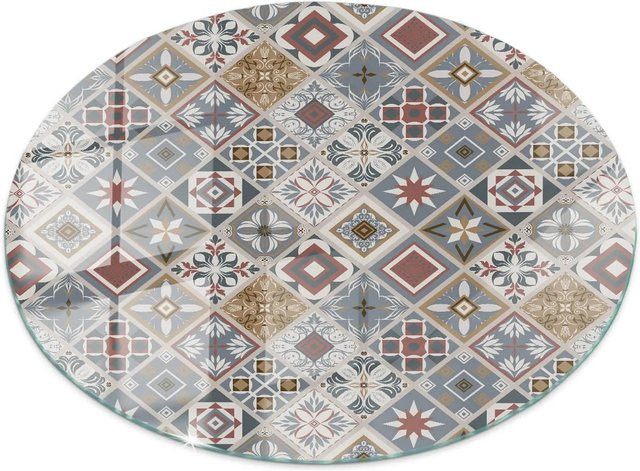 Tulup Couchtischplatte aus Glas mit Mosaikmuster und Ornamenten in Grau, B/T: 100 x 100 cm - Bild 1