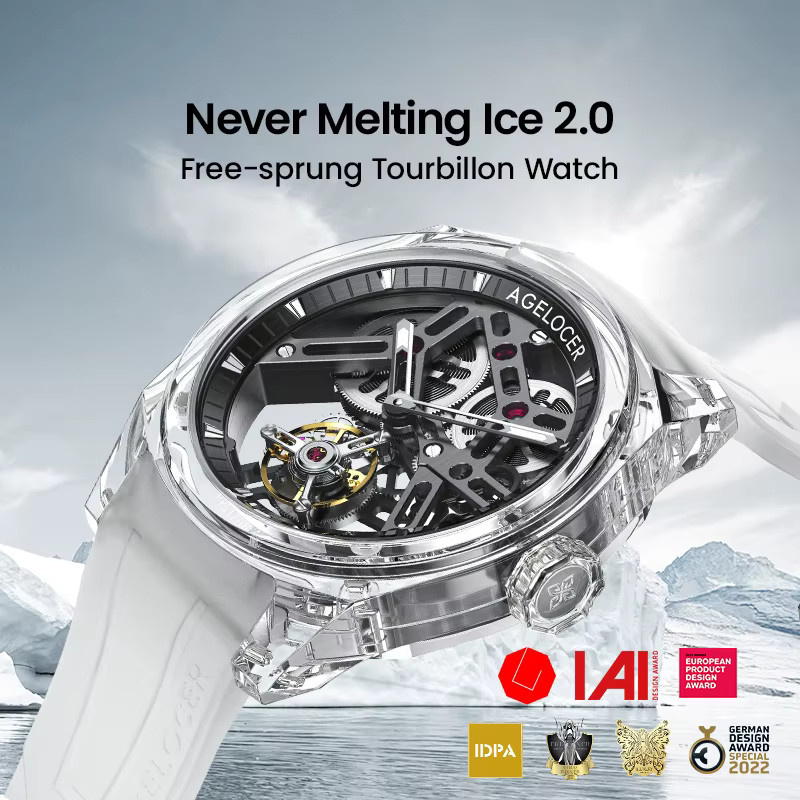 AGELOCER Tourbillon-Uhr, Handaufzug, Kristall, Edelstahl, Silber, Unisex - Bild 2