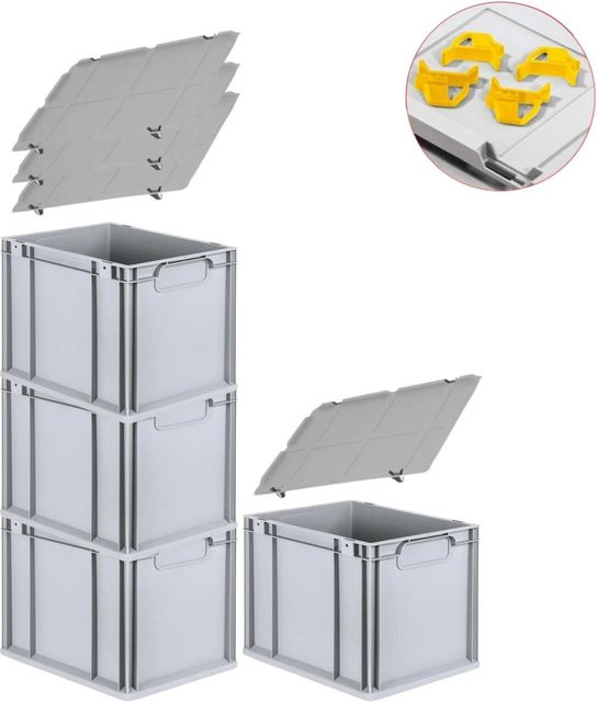 PROREGAL Spar Set 4x Eurobox Nextgen Economy mit Auflagedeckeln und Schiebeschnappverschlüssen, Gelb, H: 32 cm, B: 30 cm, T: 40 cm, 30 Liter - Bild 1