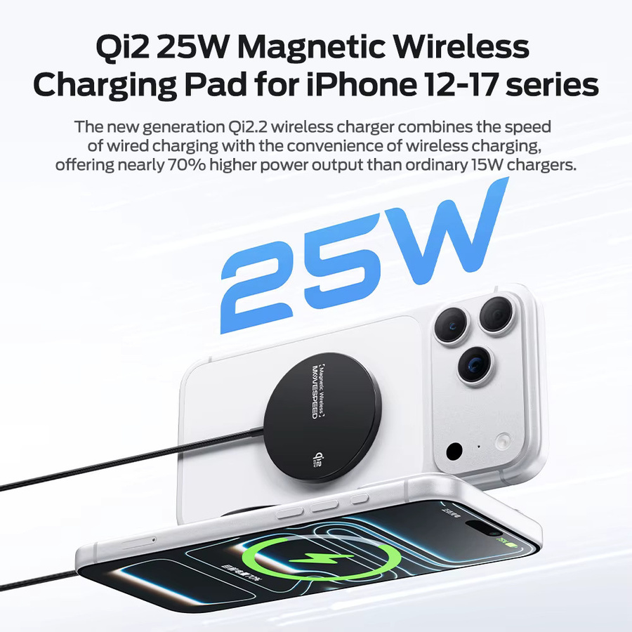 MOVESPEED W010 Qi2 25W Magnetisches Kabelloses Ladegerät für iPhone, Schwarz oder Silber - Bild 2