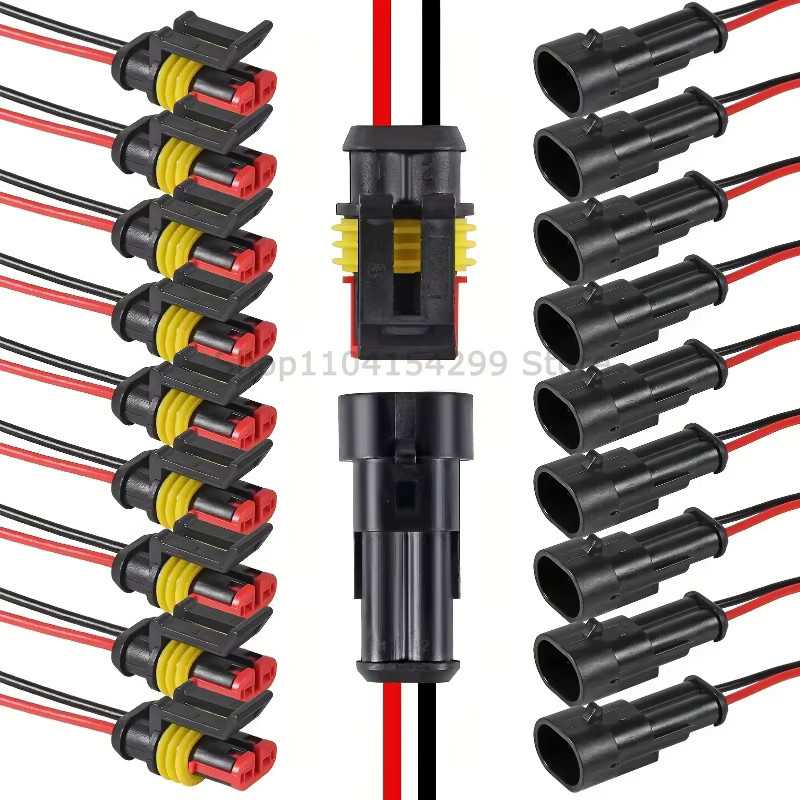 10 Stück 2-Pin-Steckverbinder Set, wasserdichte männliche und weibliche Steckverbinder für 20 AWG Kabel, Farbe: Schwarz - Bild 3