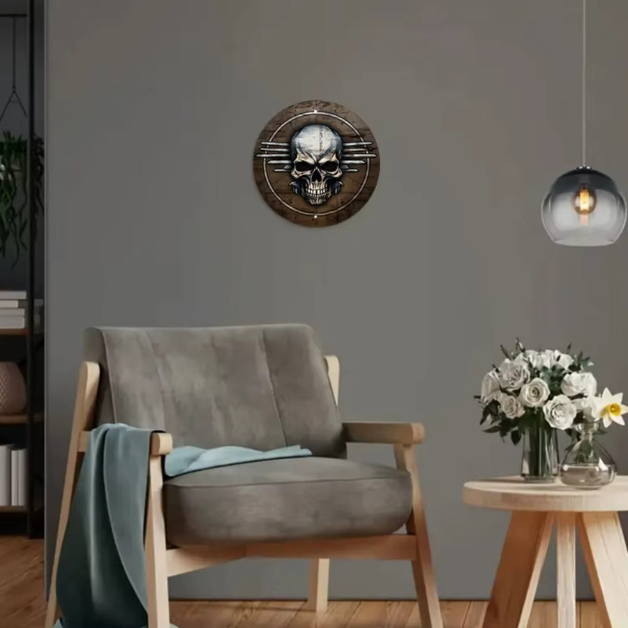 CIFBUY AirForceFlyingSkull Metallschild in Rundform mit Holzkreis-Design, Mehrfarbig - Bild 5