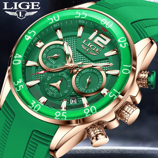 LIGE Armbanduhr, Quarz, Silikonarmband, Grün, Herren - Bild 1