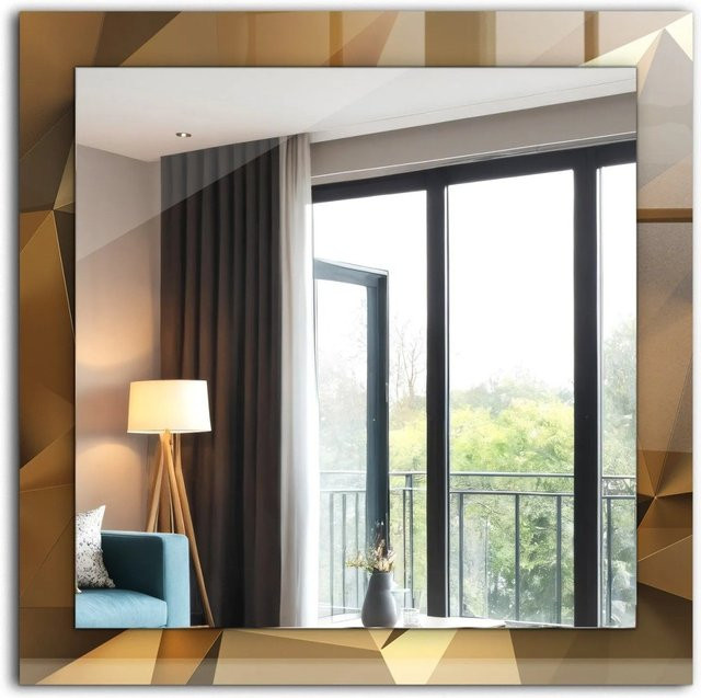 Tulup Dekorativer Wandspiegel mit geometrischen Formen in Gold und Braun, Rechteckig, Breite: 60 cm, Höhe: 60 cm - Bild 1