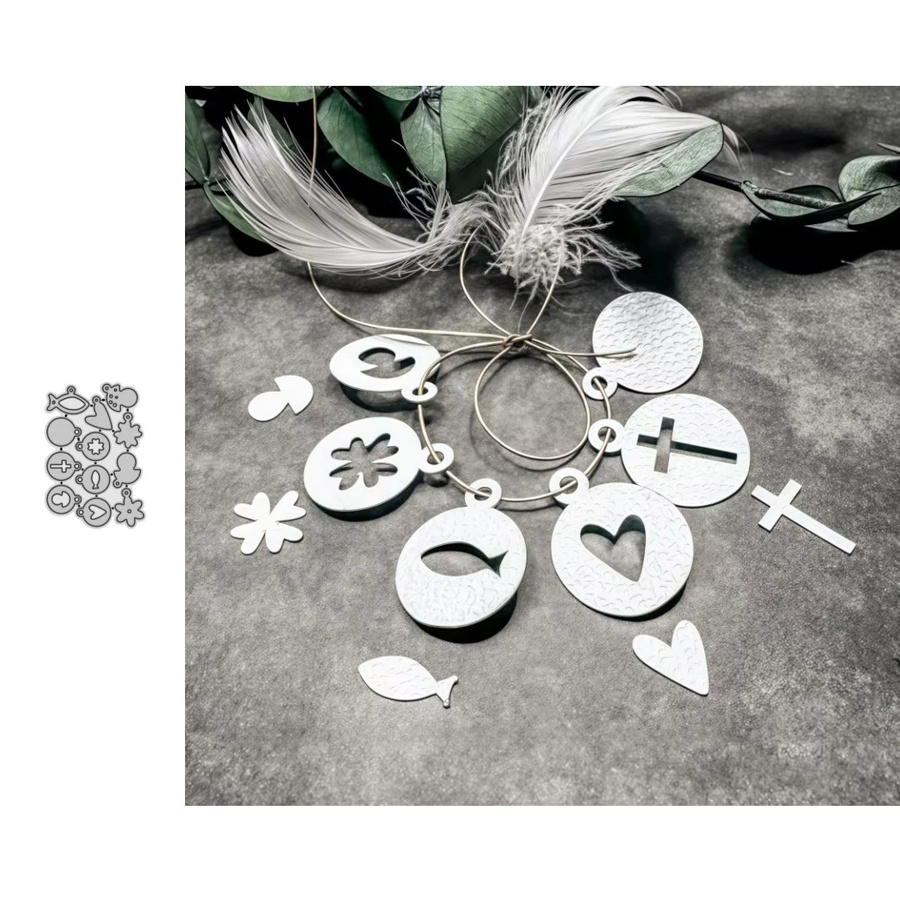 Metall Stanzformen für DIY Scrapbooking und Kartenherstellung mit Pilz, Fisch und Herz in Silber - Bild 5