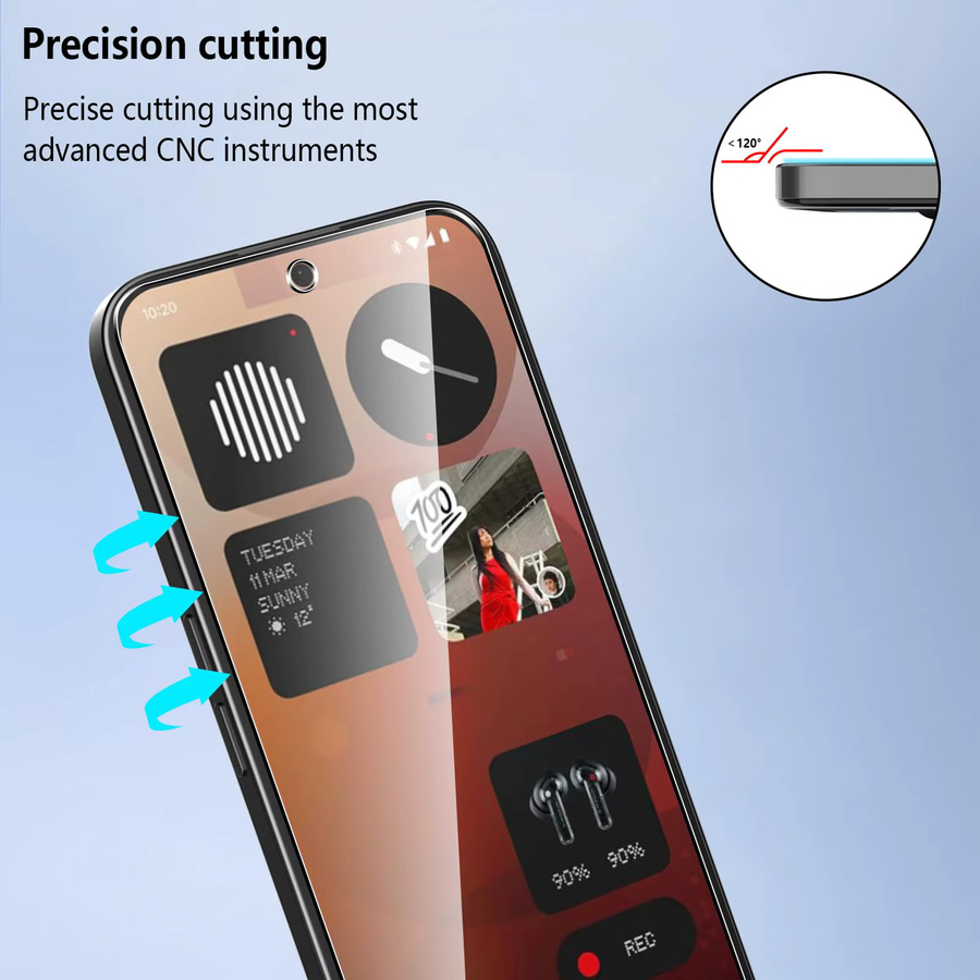AdvenQi Displayschutzfolie aus gehärtetem Glas für Nothing Phone 3a, transparent, HD 9H, kratzfest - Bild 3
