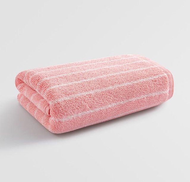 Yiran Furniture Badehandtuch aus reiner Baumwolle mit Nadelstreifen in Pink, B: 34 cm, L: 75 cm - Bild 1