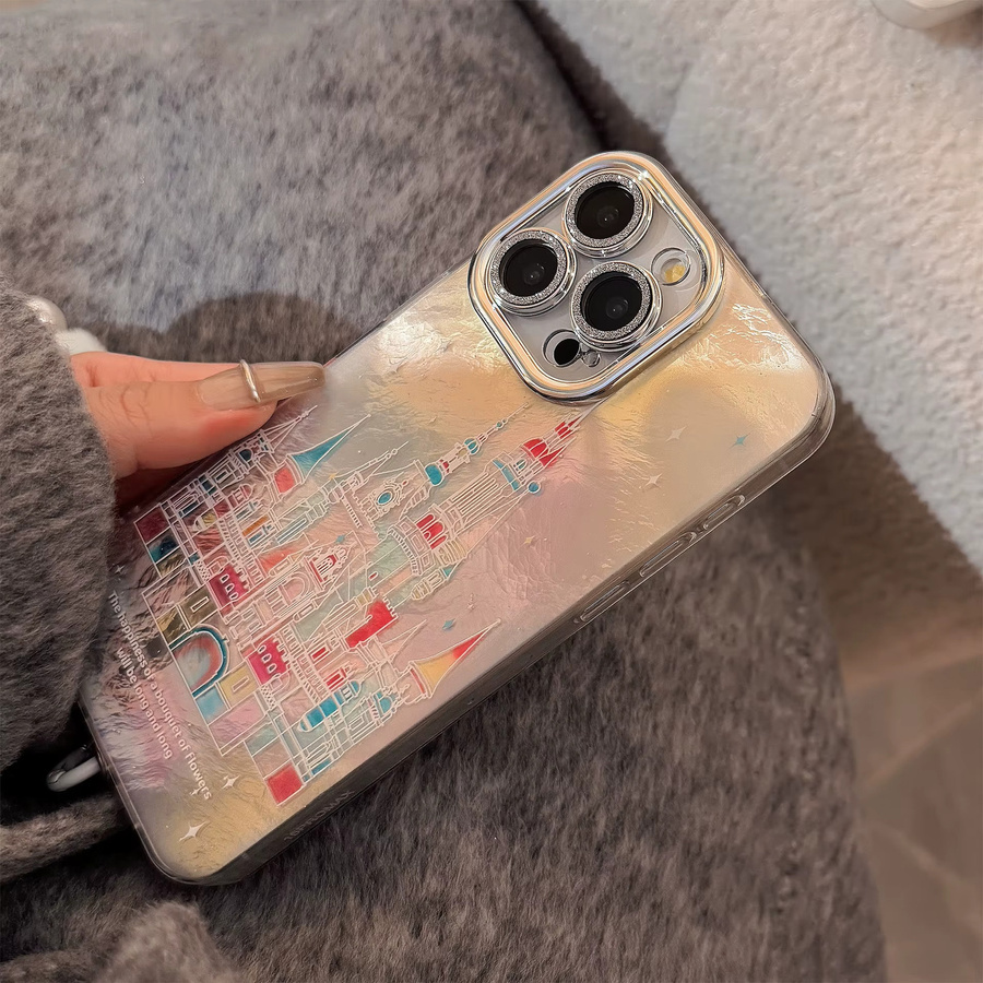 MUQGEW Bunte Schloss-Handyhülle mit Umhängeband und glitzernder Linsenfolie für iPhone, stoßfeste Abdeckung, Multicolor - Bild 3