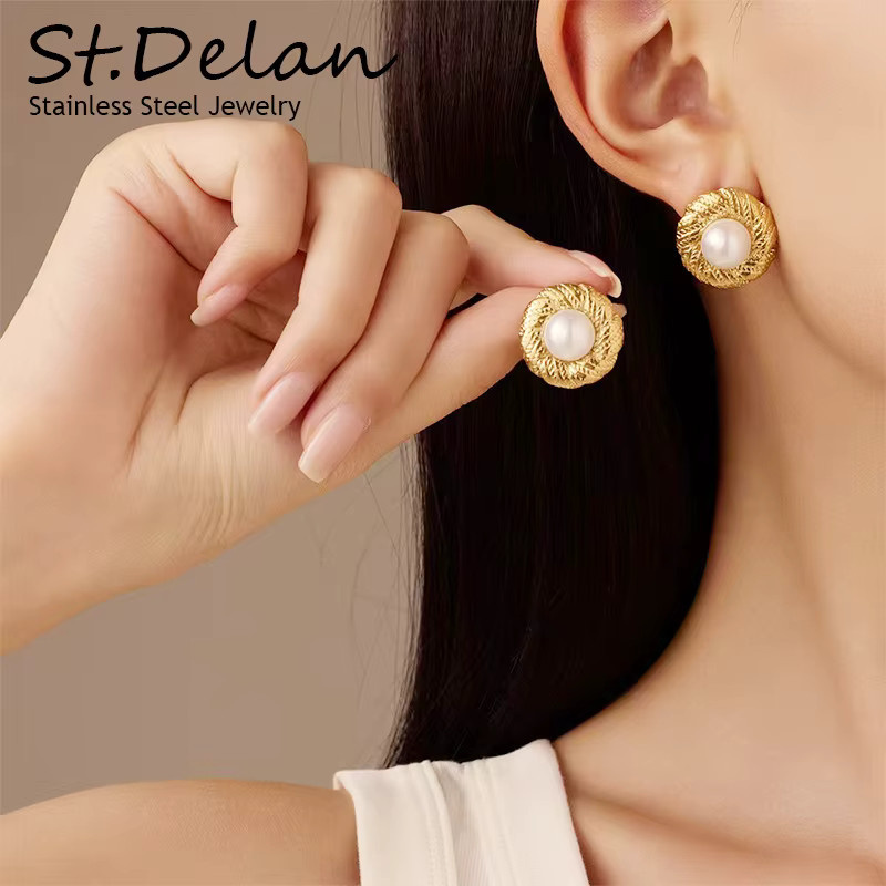 St.delan Ohrstecker Edelstahl, Gold, Perle, Damen, Vintage - Bild 2