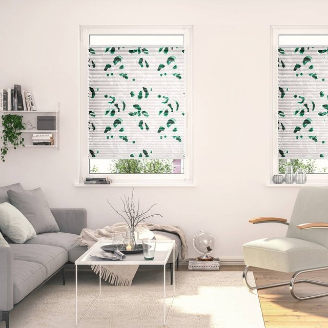 Lichtblick Spannplissee Monstera Grün, Klemmfix, semi-transparent, B: 90 cm, H: 130 cm - Bild 1