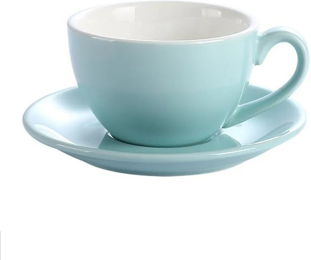Leeseph Fashion Keramik-Kaffeetassen-Set mit Untertassen in Weiß und Türkis für Espresso, Latte, Mokka und Cappuccino - Bild 1