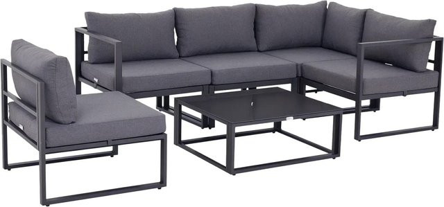 Outsunny Garten Sofa Set in Grau mit Ecksofa, 4 Sesseln, Beistelltisch und Kissen aus Aluminium, Polyester und Hartglas, B69 x T65 x H63 cm - Bild 1