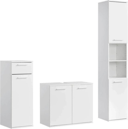 mokebo Badmöbel Set Der Steuermann 3-teilig in Weiß und Anthrazit mit Hochschrank und glänzender Oberfläche
