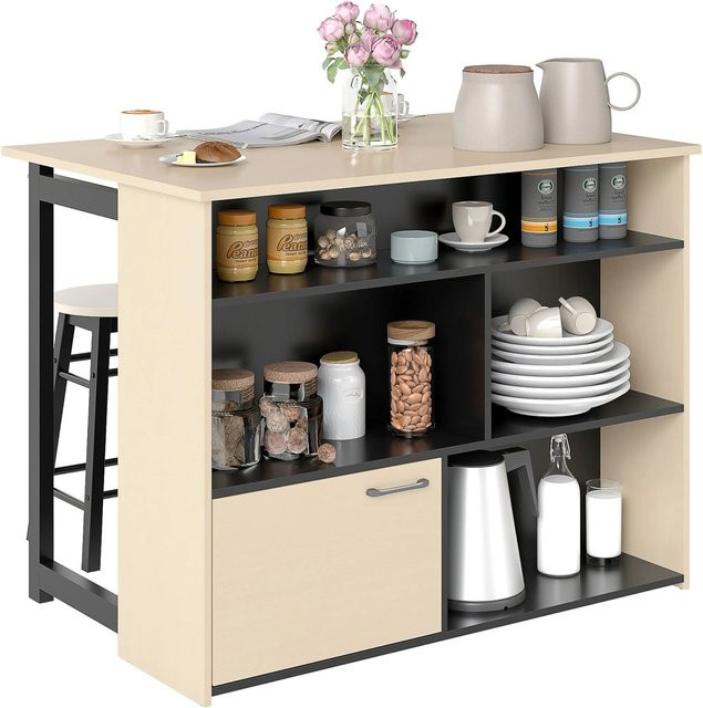 HOMCOM Bartisch Set in Schwarz und Eiche mit ausklappbarer Tischplatte aus Spanplatte, B/T/H: 116 x 70 x 89,5 cm - Bild 1